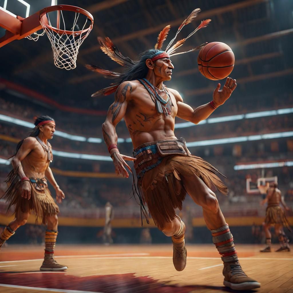 Crazy Horse Plays Basketball: Detailed Matte Painting