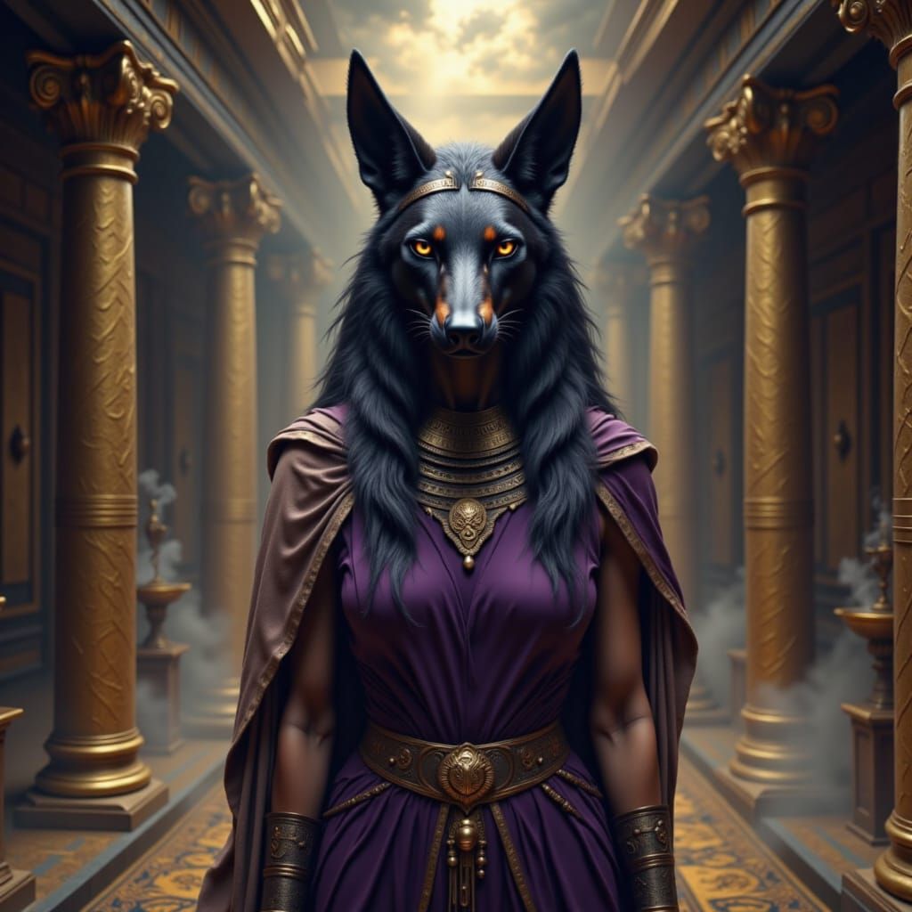 Anubis Courtier in Obsidian Hall, Graphite Art