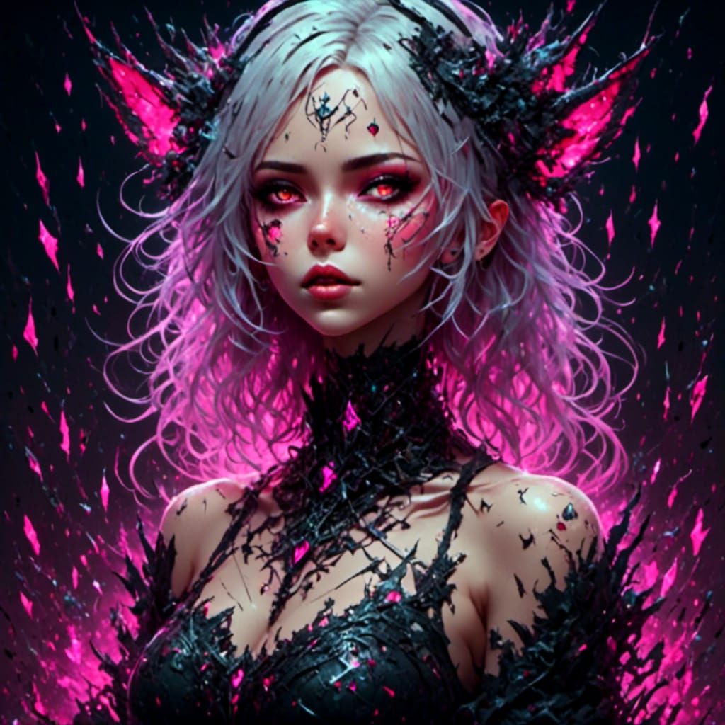 Ethereal Girl with Glowing Runes in Dreamy Darkness