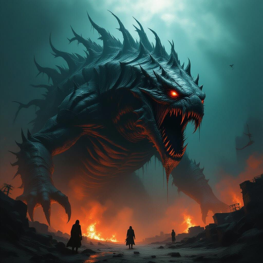 Colossal Sea Monster Emerges from Fiery Tartarus Depths