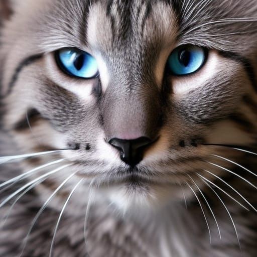 Smoky Silver Cat with Purple Eyes, Detailed Photography