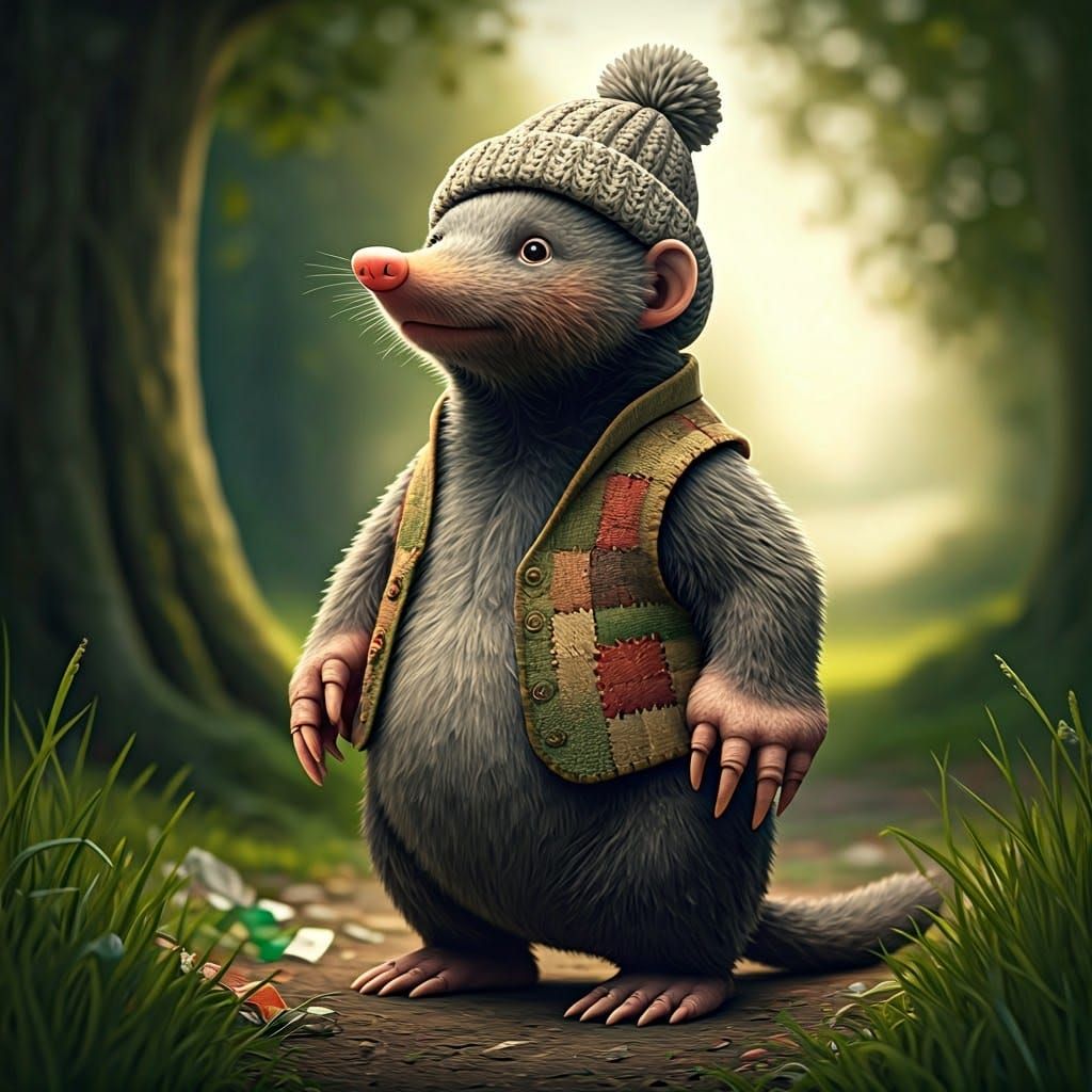 Anthropomorphic Womble in Park, Beatrix Potter Illustration