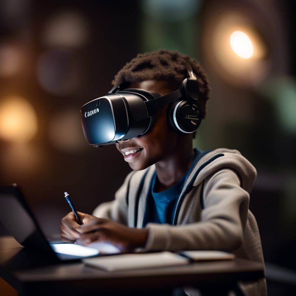 Boy Enjoys VR E-Learning Experience