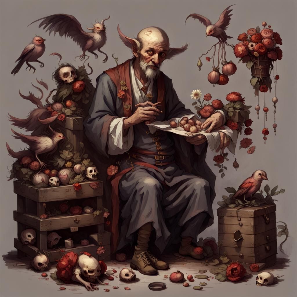 Creepy Merchant of Curiosities and Body Parts