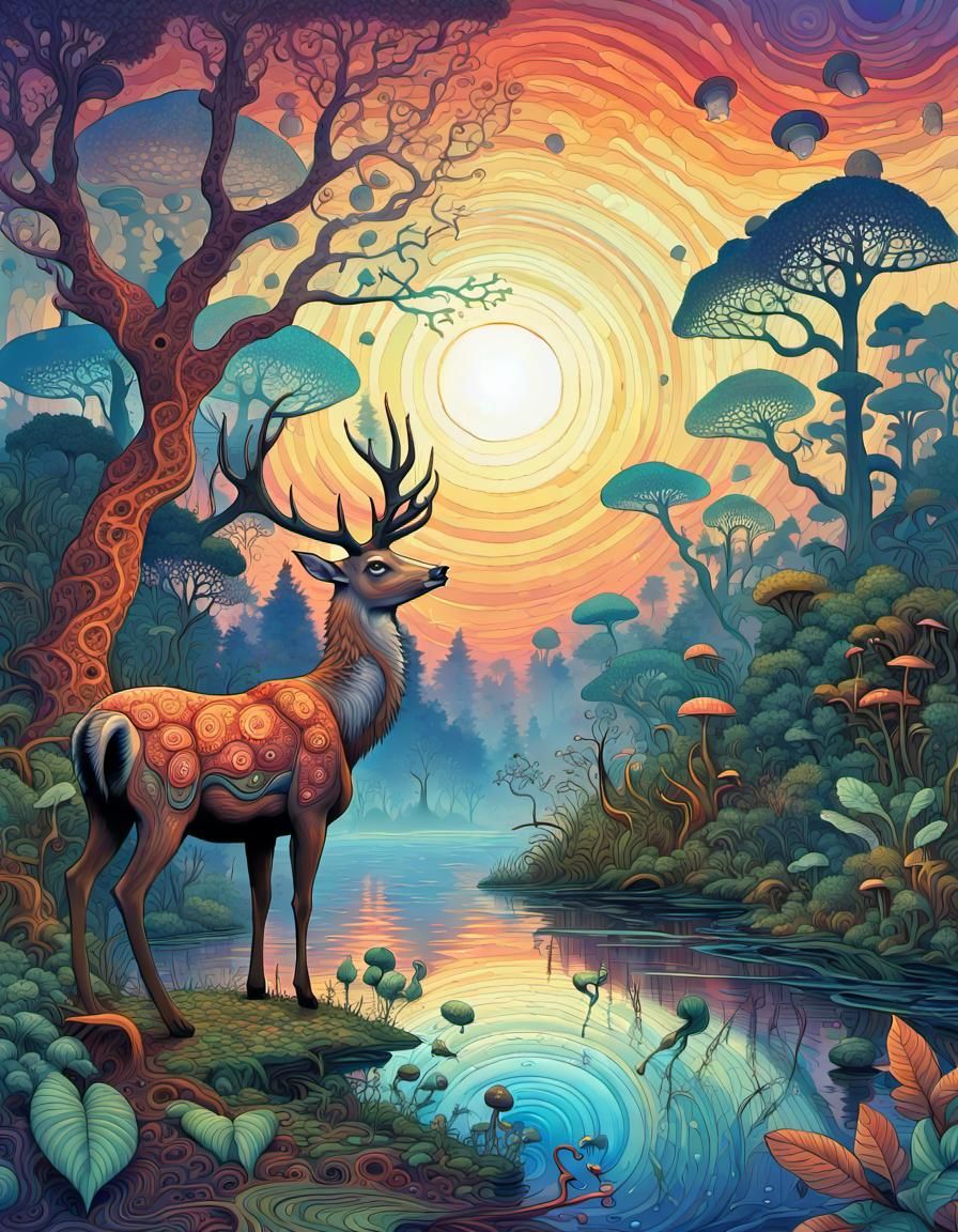Rainforest Deer: An Impasto Oil Painting