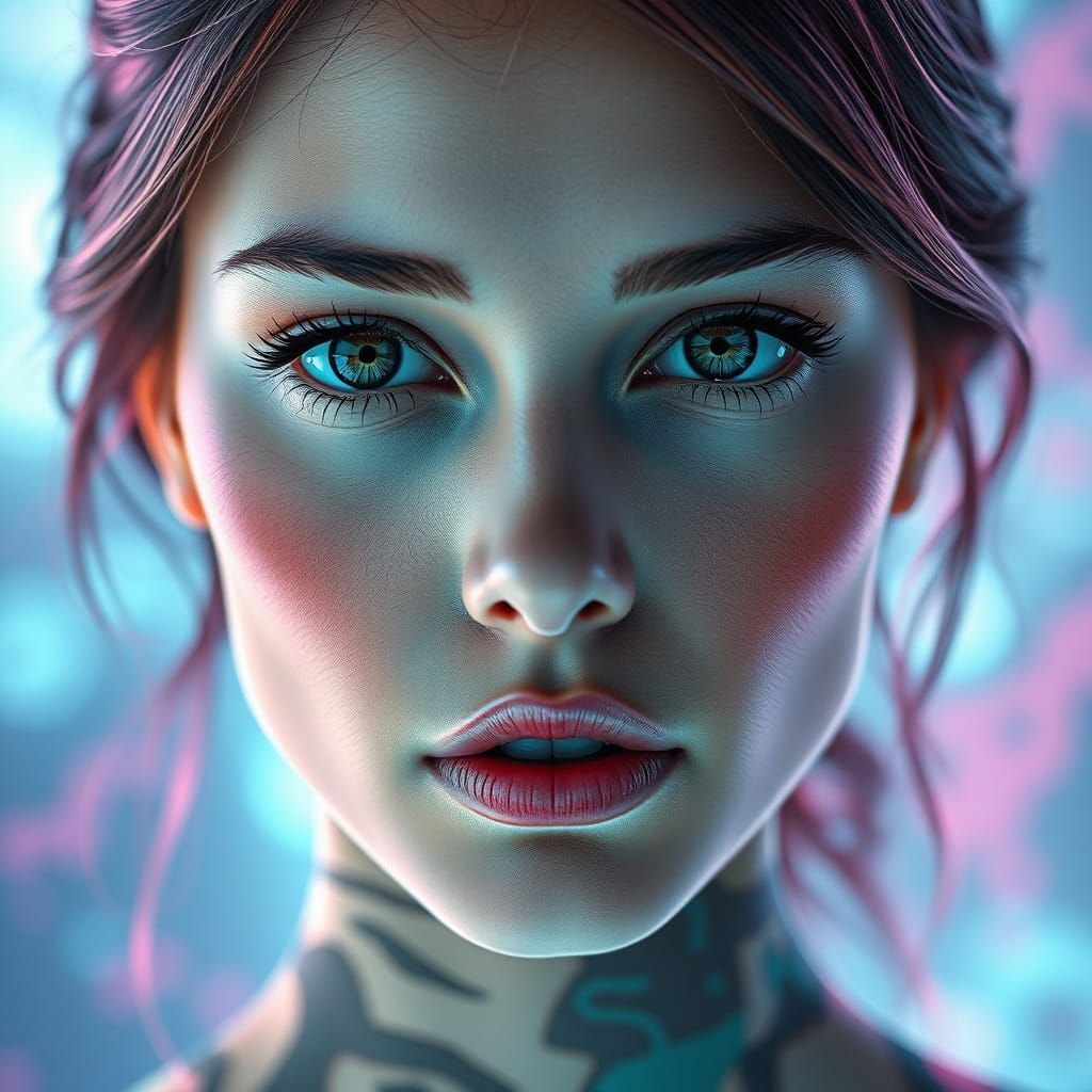 Eastern European Goddess in Cyberpunk Double Exposure