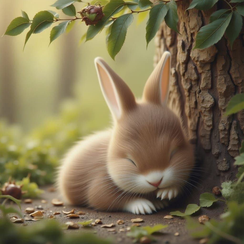 Cute Rabbit Sleeping Under Tree