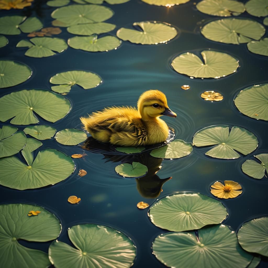 Duckling on Lilypad in Ethereal Moonlight