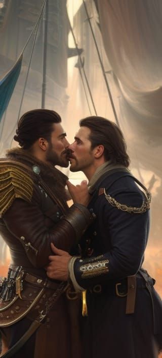 Romantic Pirate Kiss: Hyperdetailed Splash Art Portrait