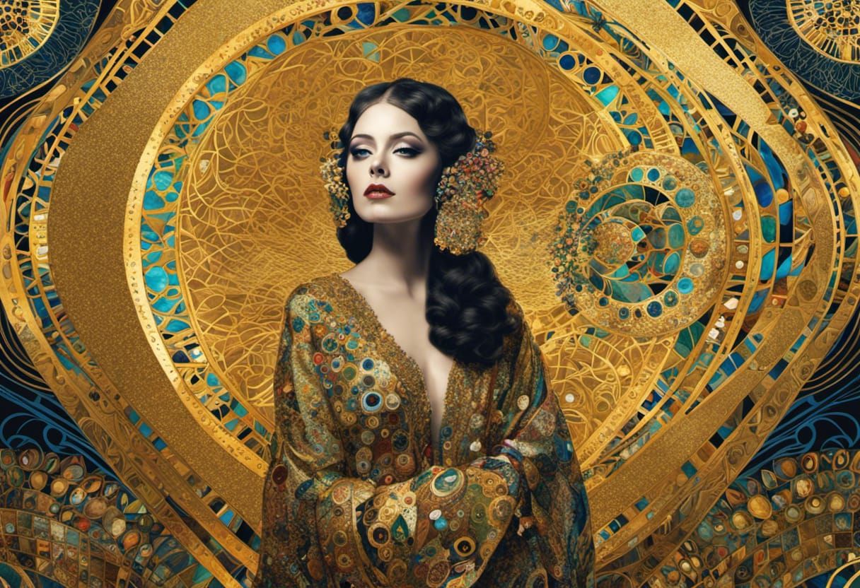 Golden Symbolist Portrait in Secession Style