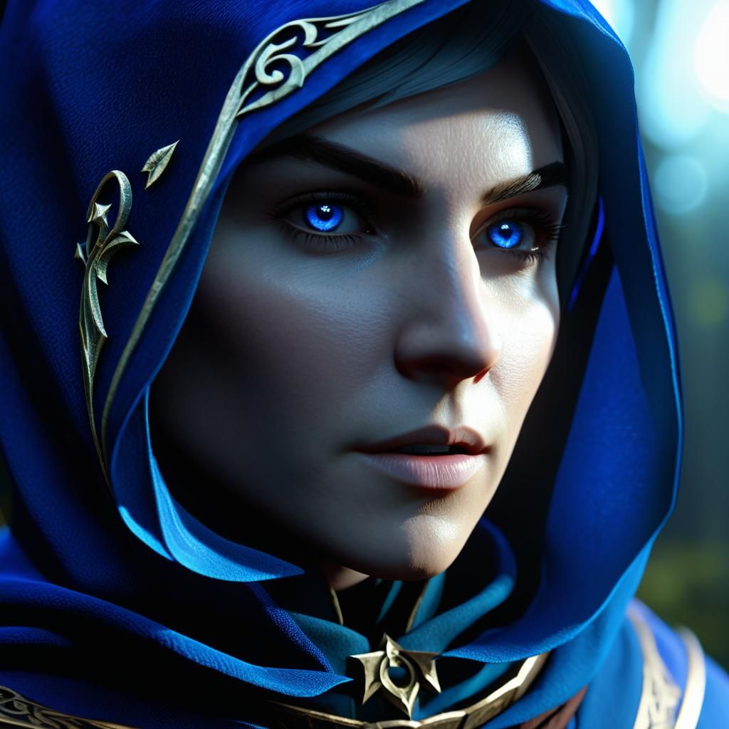 Fantasy Elf Rogue in Blue Cloak: 3D Game Art