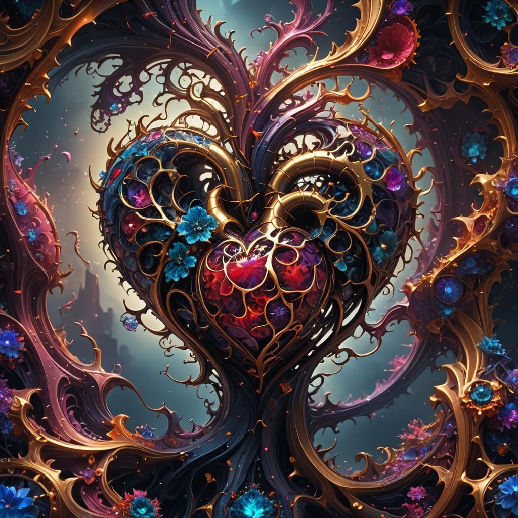 Intricate Fractal Heart in Detailed Matte Painting