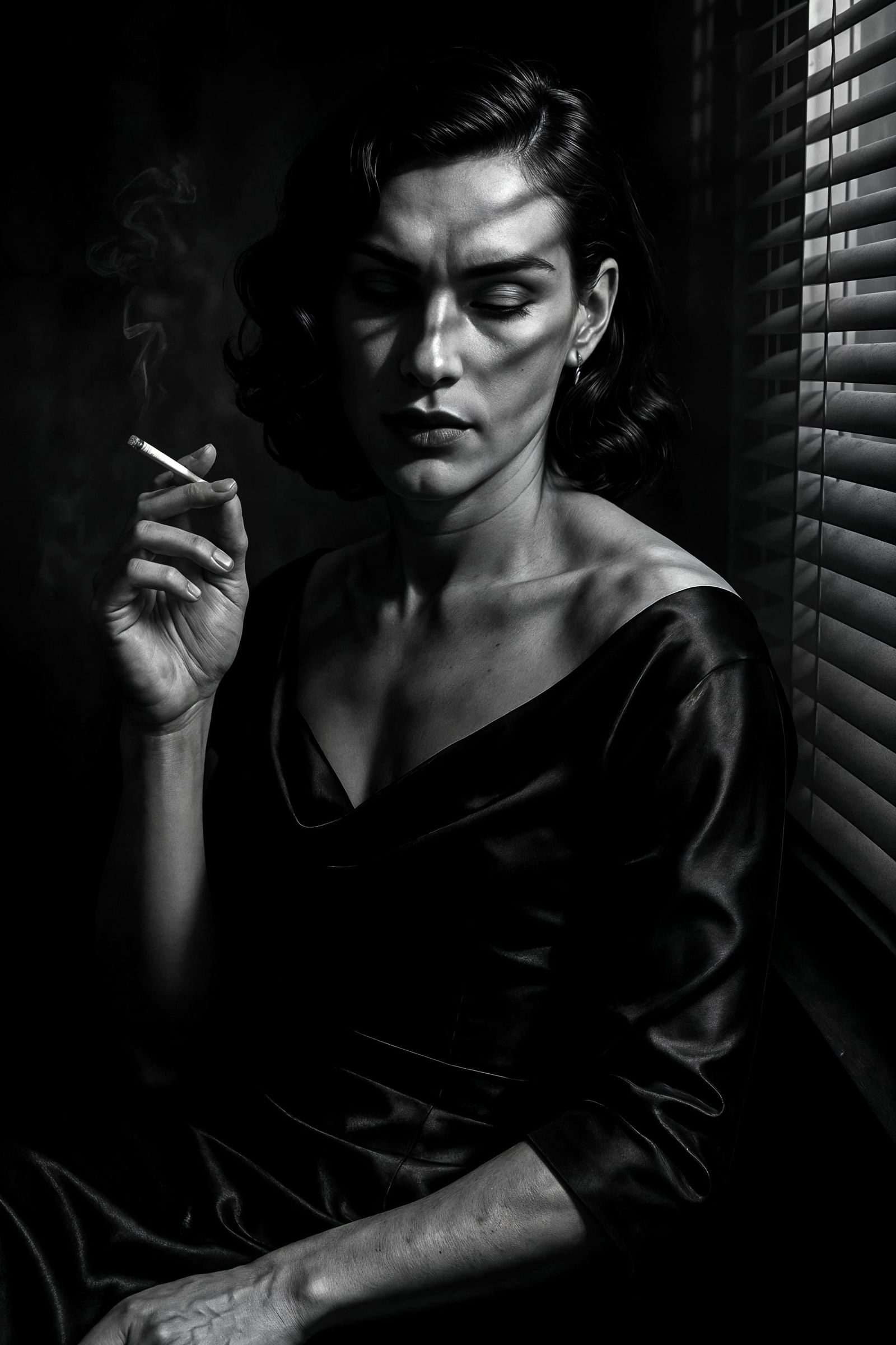 Elegant Noir Portrait of Transgender Woman in Satin Gown
