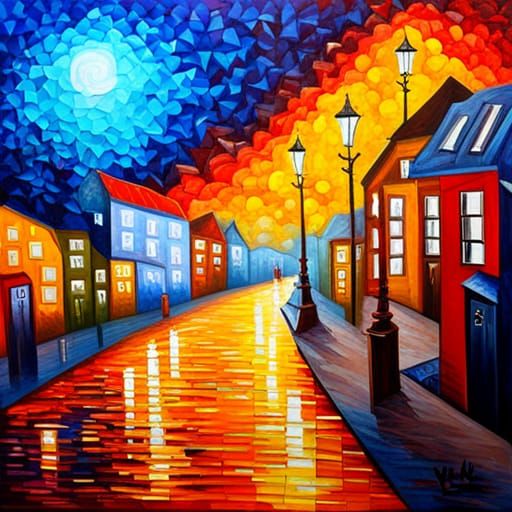 Origami World: Neo-Impressionist Oil Painting