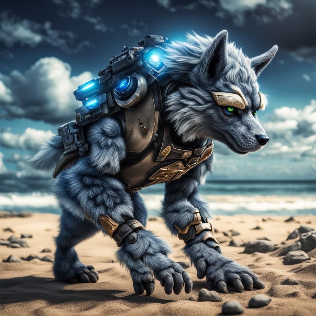 Hyperrealistic Protogen Furry Relaxing at the Beach