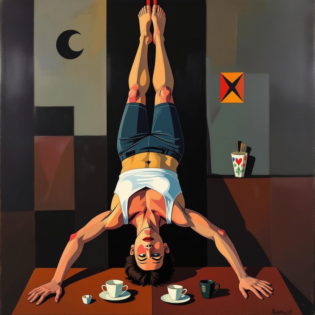 Man Suspended in Existential Conflict, Expressionistic Style