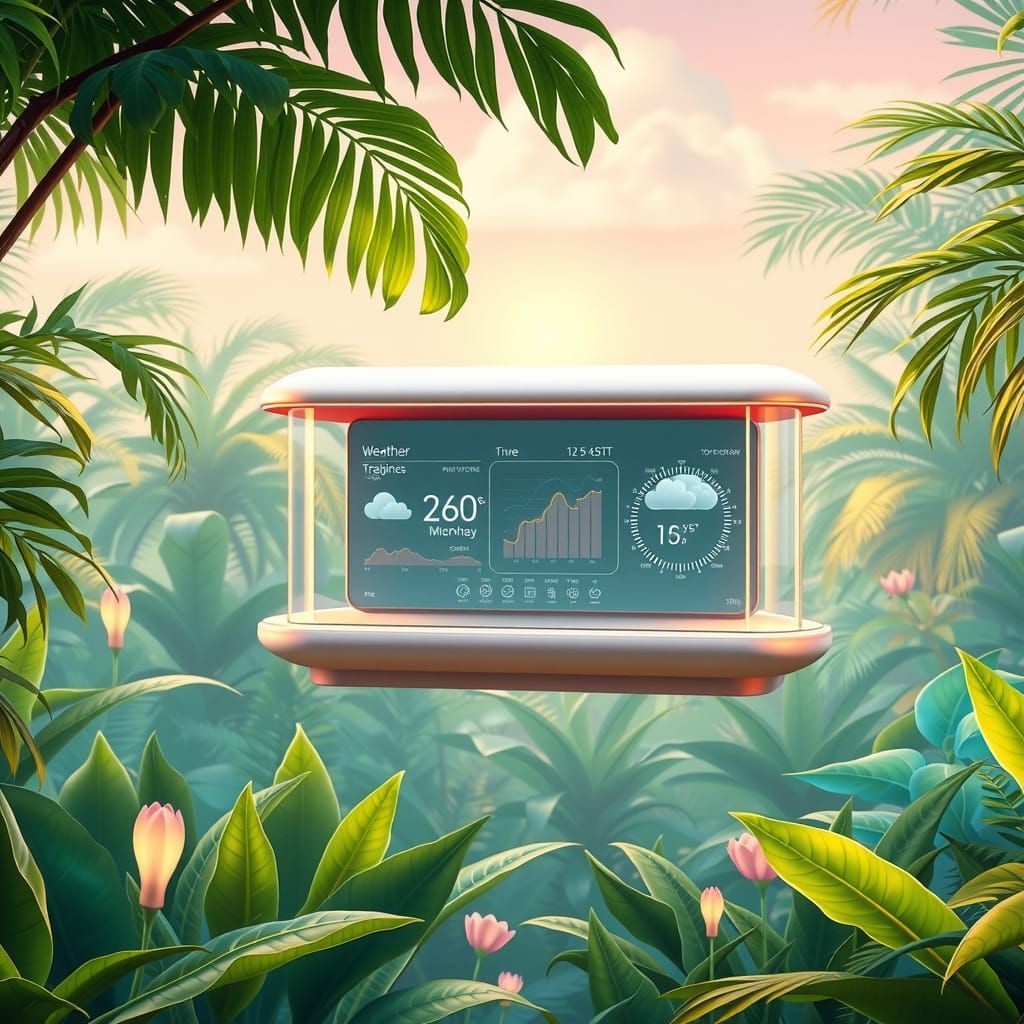 Glassmorphic Weather Station in Tropical Jungle