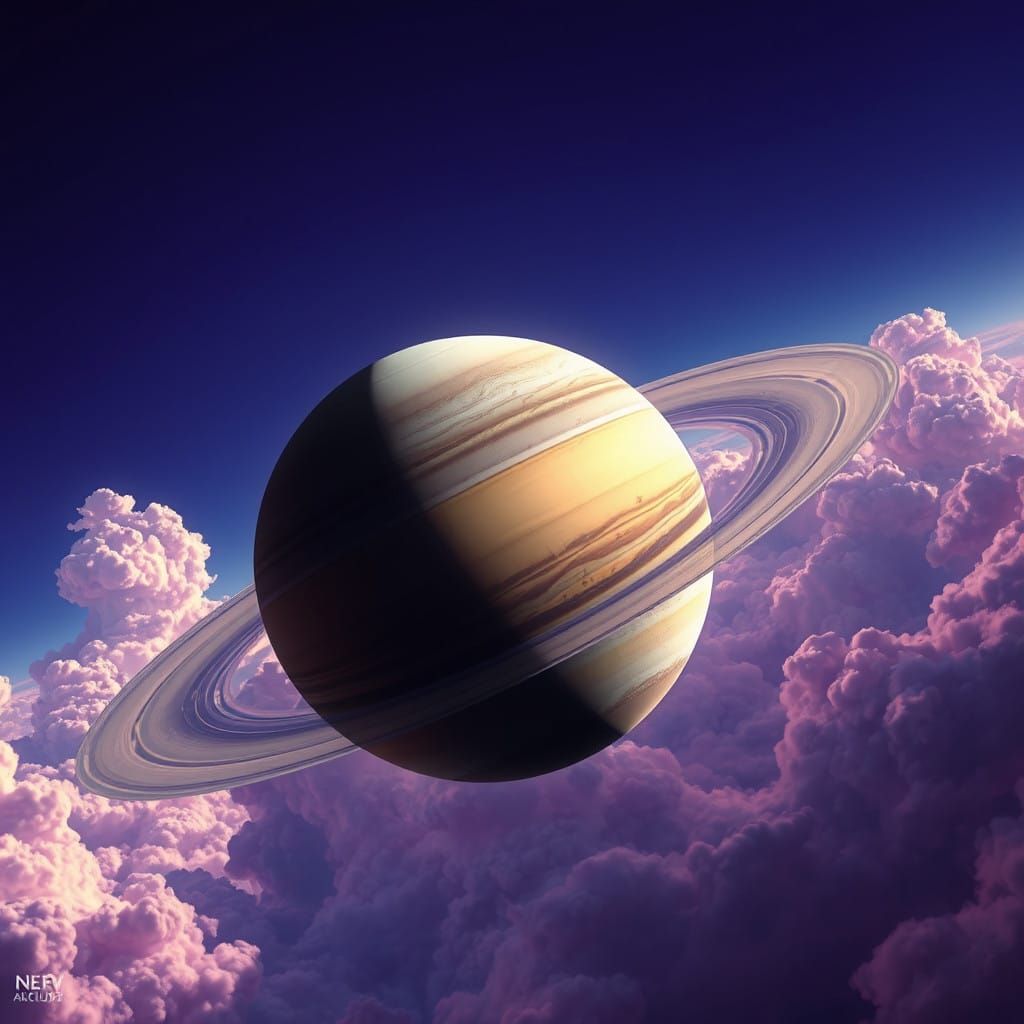 Majestic Saturn in Vibrant, Ethereal Clouds
