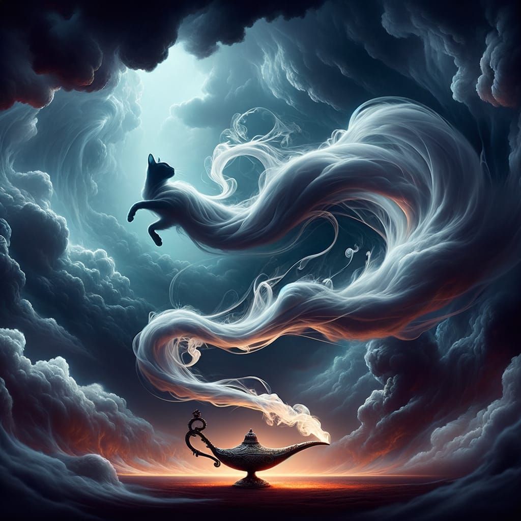Ethereal Smoke Cat in a Stormy Sky