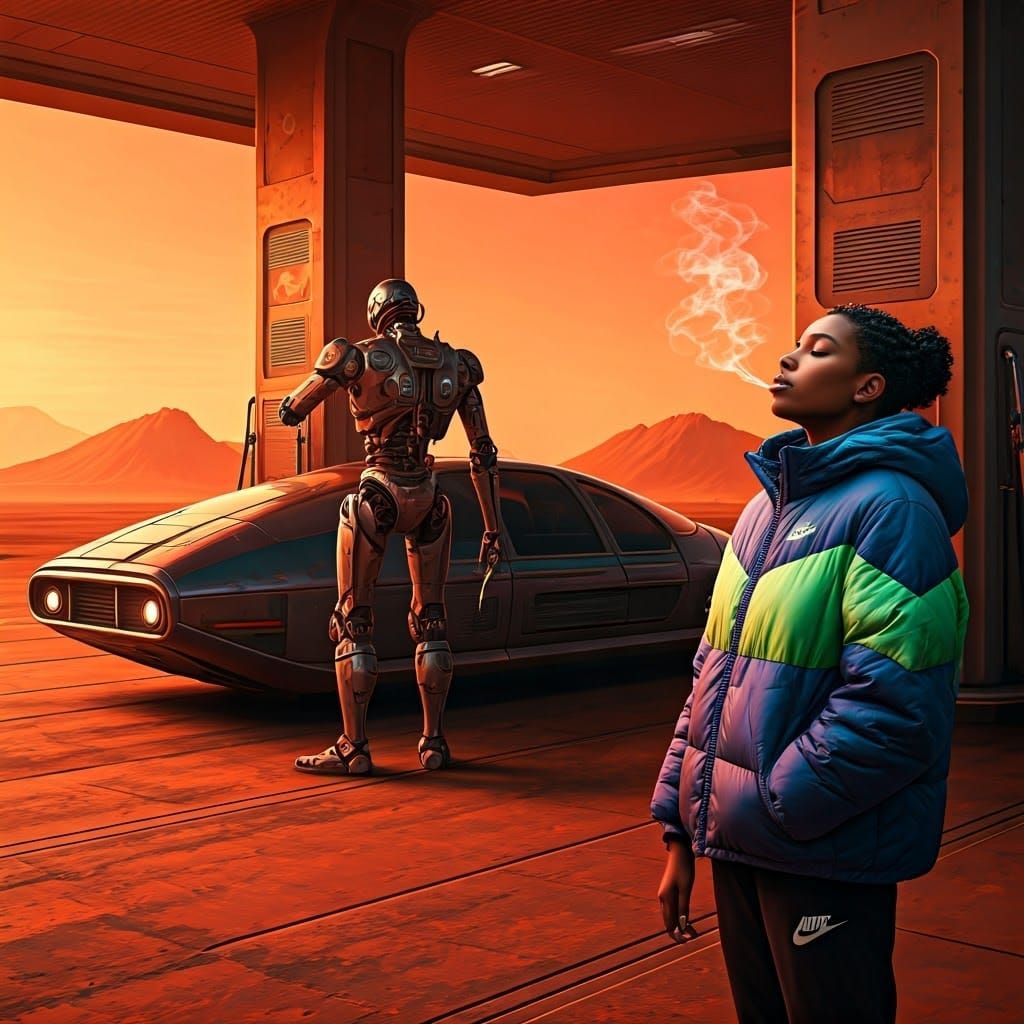 Futuristic Gas Station on Mars in Sci-Fi Style