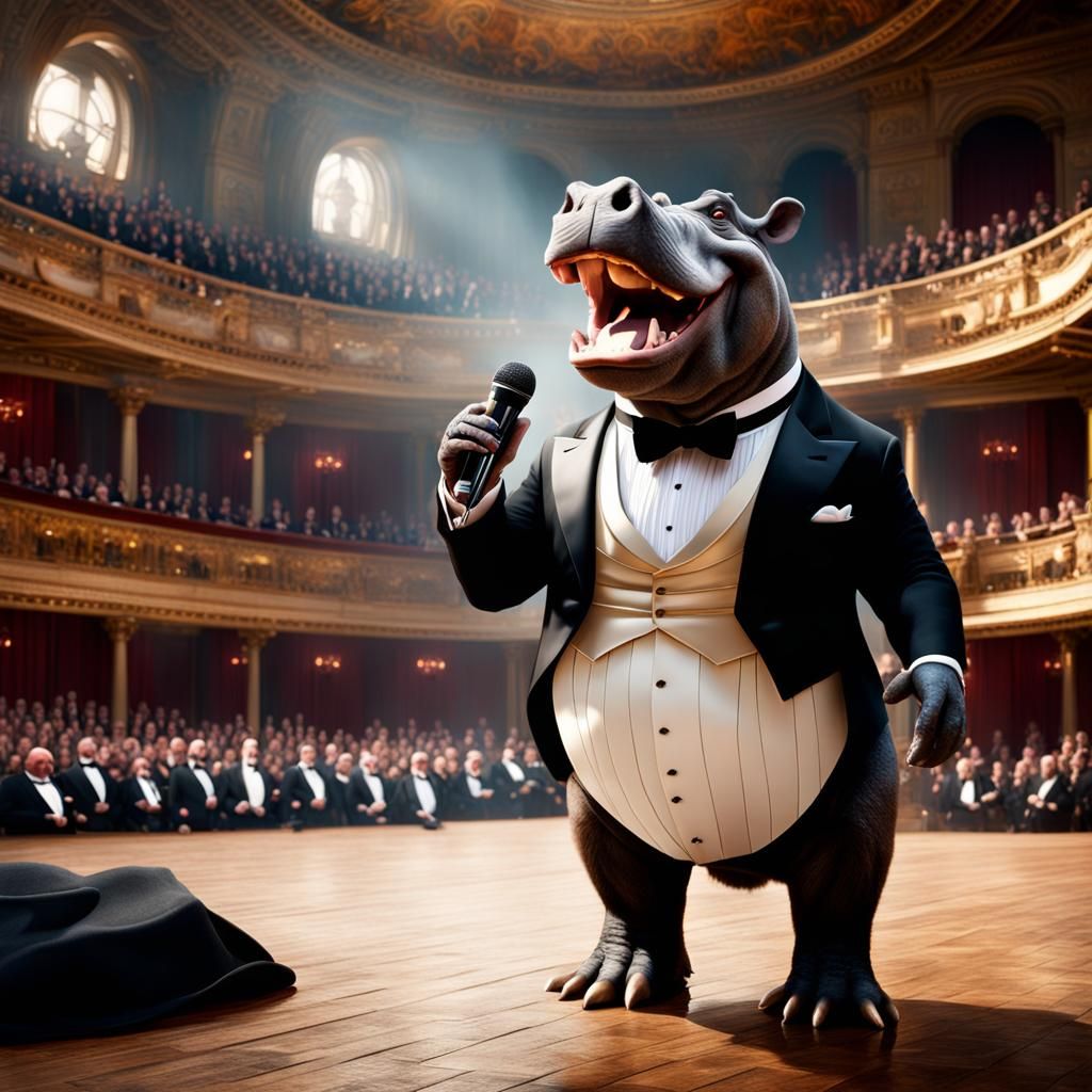 Hippopotamus in a Tuxedo Singing to a packed Opera House!