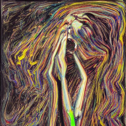 Screaming Woman in Psychedelic Film Noir Style