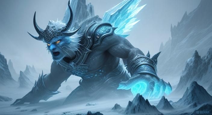 Snow Devil's Face in High-Contrast 3D Fantasy Art