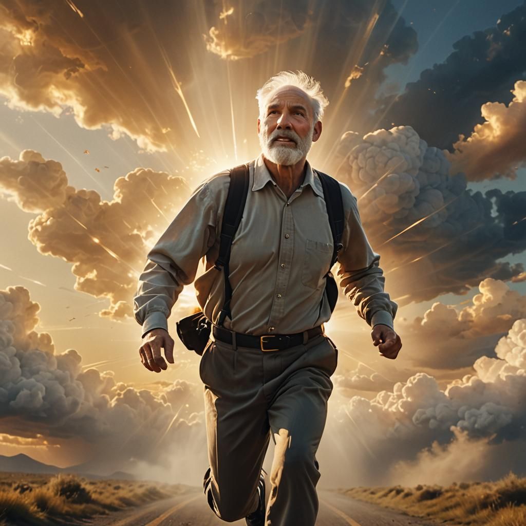 Man Running Towards Heaven in Renaissance Style