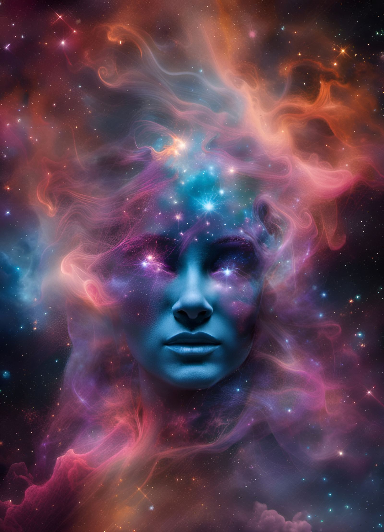Nebula Face: Cosmic Surrealism in Vibrant Colors