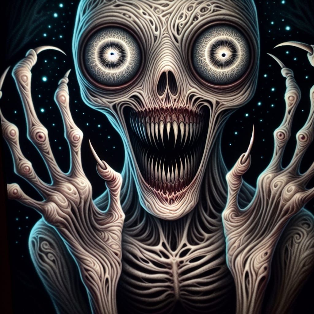 Horrifying Guereque Creature with Luminescent Patterns