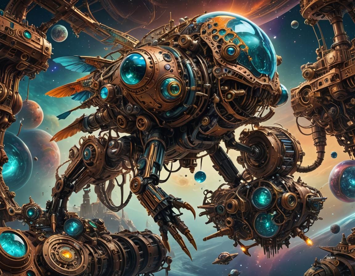 Bio-mechanical, steampunk, hovering, Lovecraftian, Space Dro...