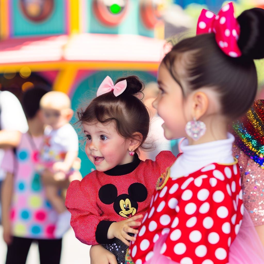 Sisters' Candid Moment at a Colorful Amusement Park