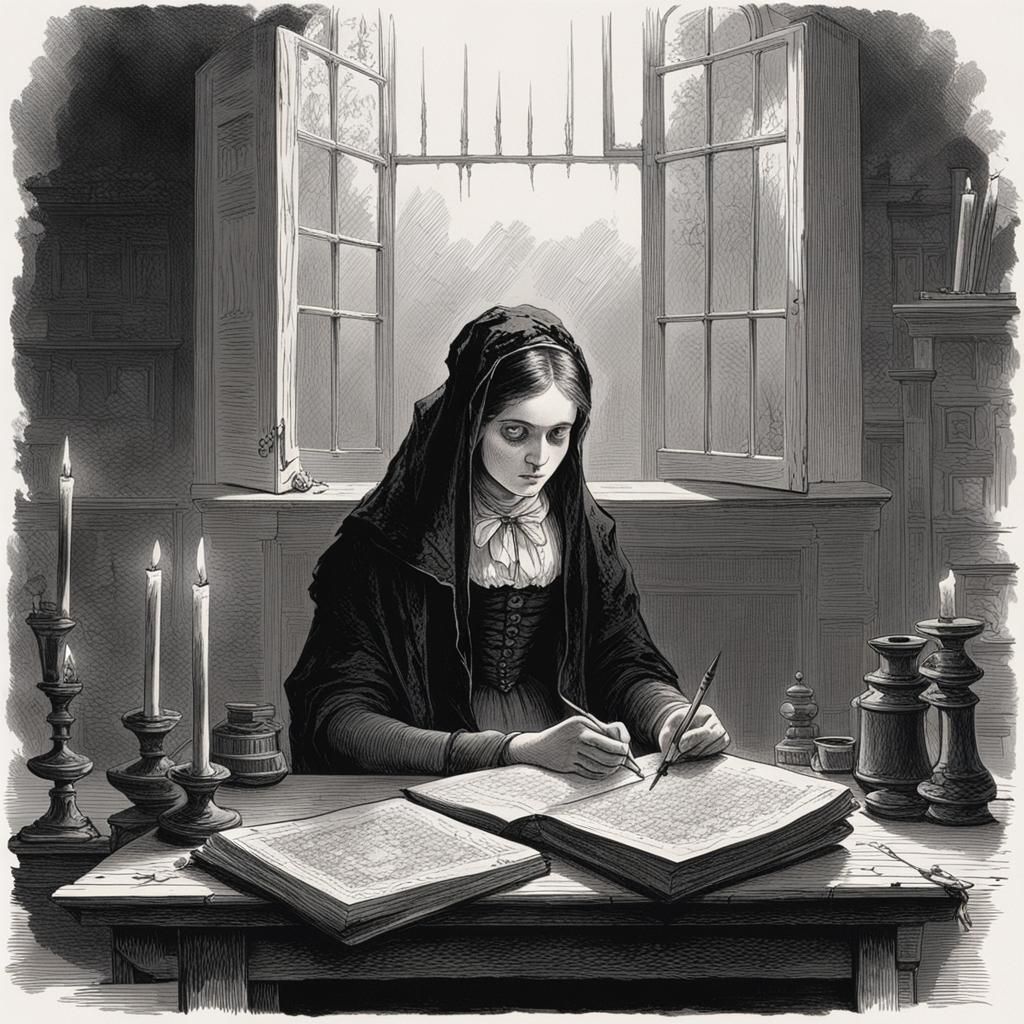 Mary Shelley Writing Gothic Novel, Horror Style
