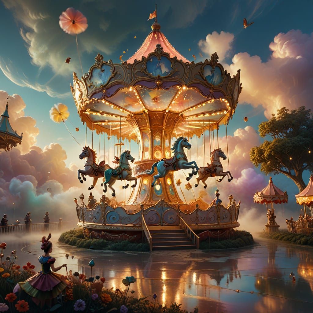 Whimsical Carousel on a Cloud in Dreamlike Wonder