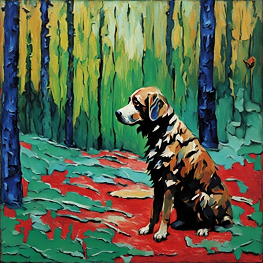 Haggard Dog in Moody Impasto Landscape