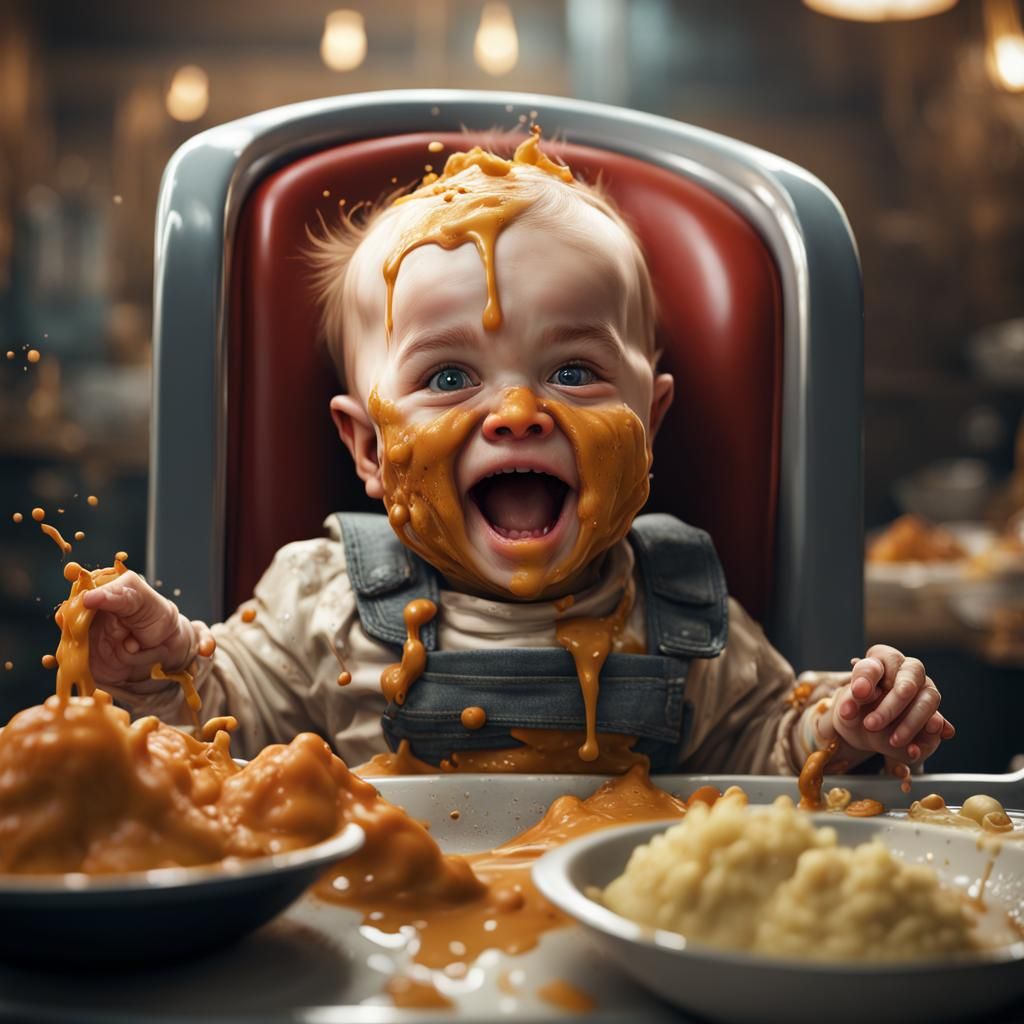 Happy Baby's Messy Mealtime Adventure