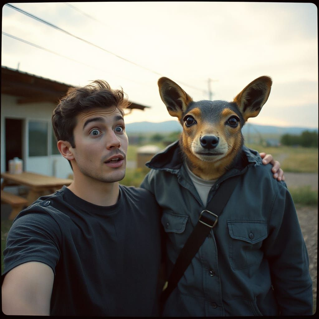 Surreal Encounter with Confused Animal in Retro-Futuristic S...