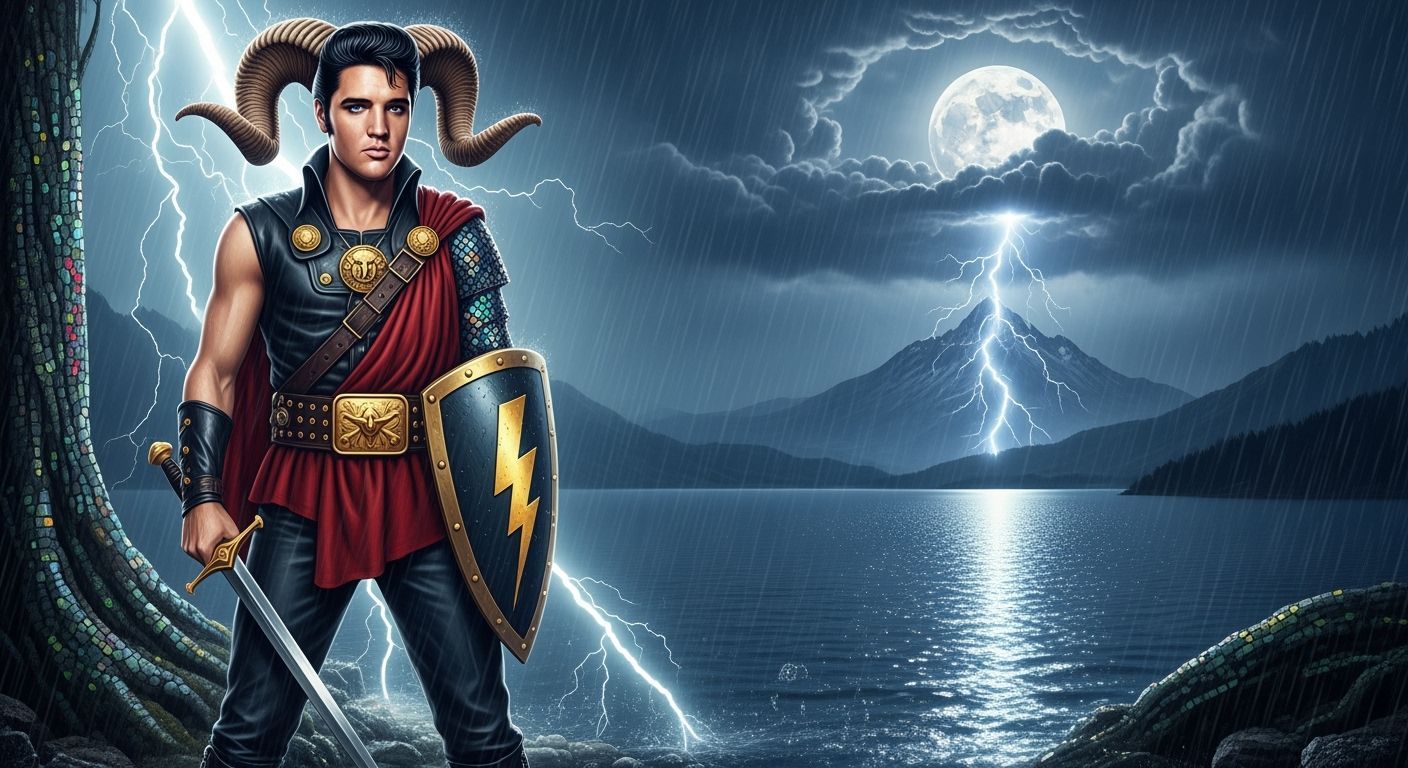 Elvis Presley as Mythical Warrior in Biomechanical Style