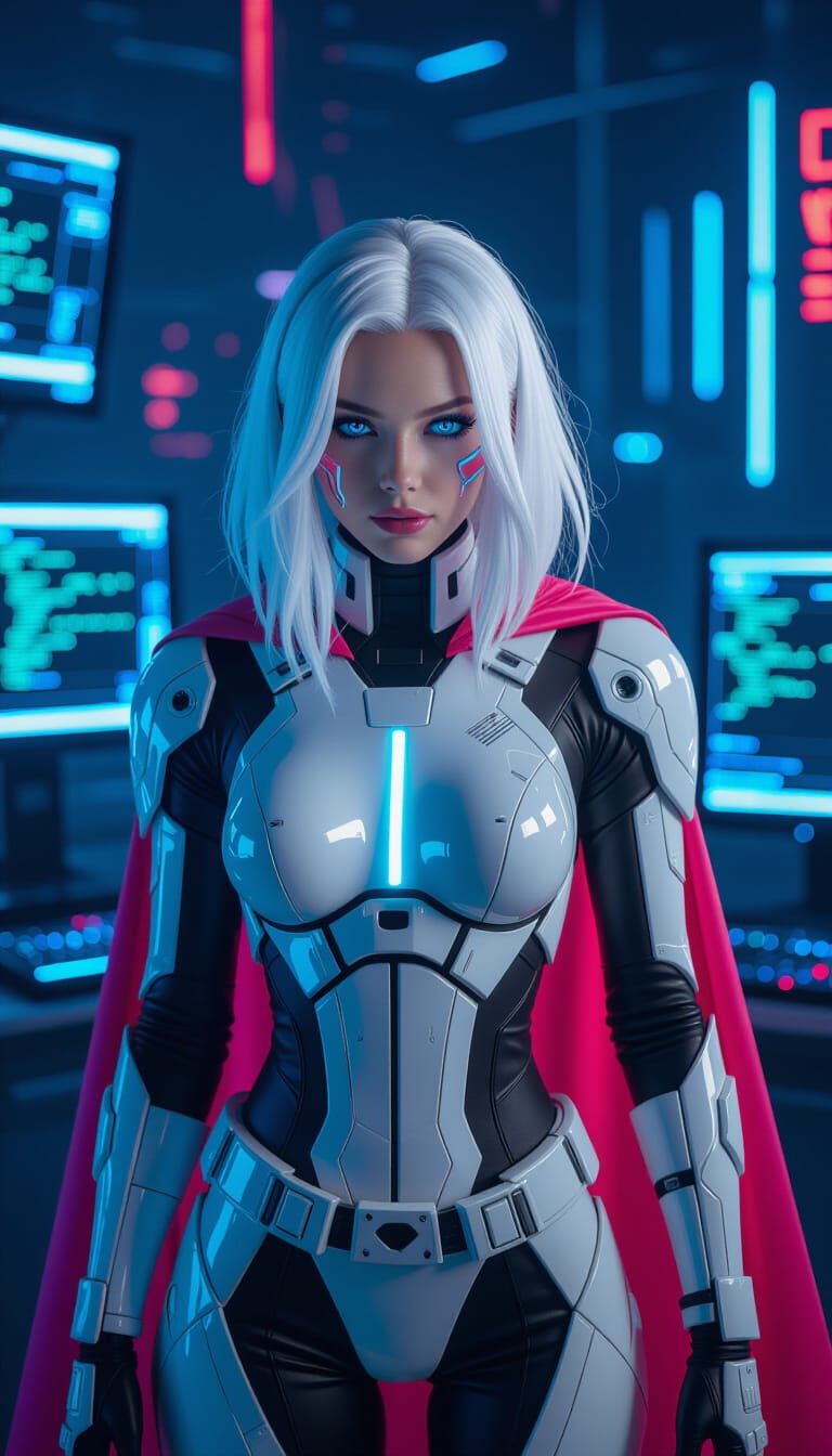 Cyborg Woman with Glowing Accents in Cyberpunk Style