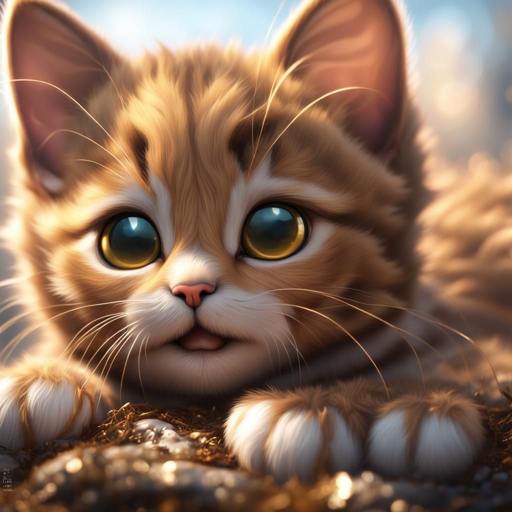Adorable Golden Kitten: Detailed Fantasy Concept Art