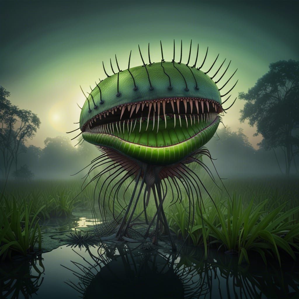 Gigantic Biomechanical Venus Flytrap in Subtropical Dusk