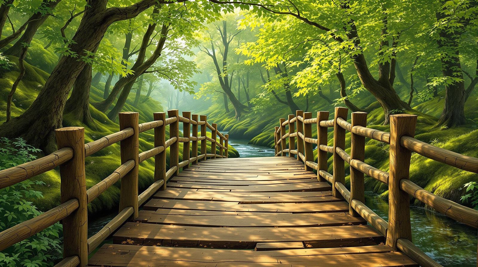 Serene Forest Bridge in a Whimsical Woodland