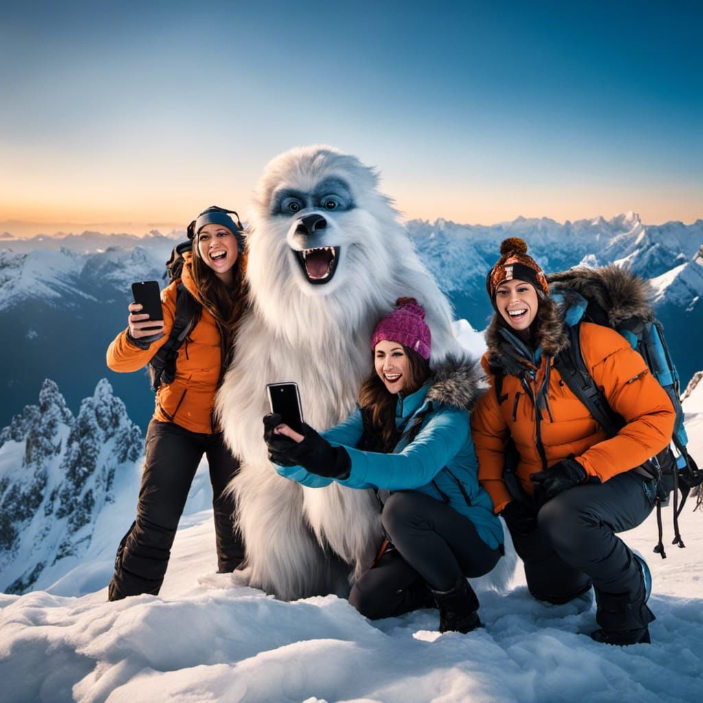 Yeti Family Selfie on Snowy Mountain