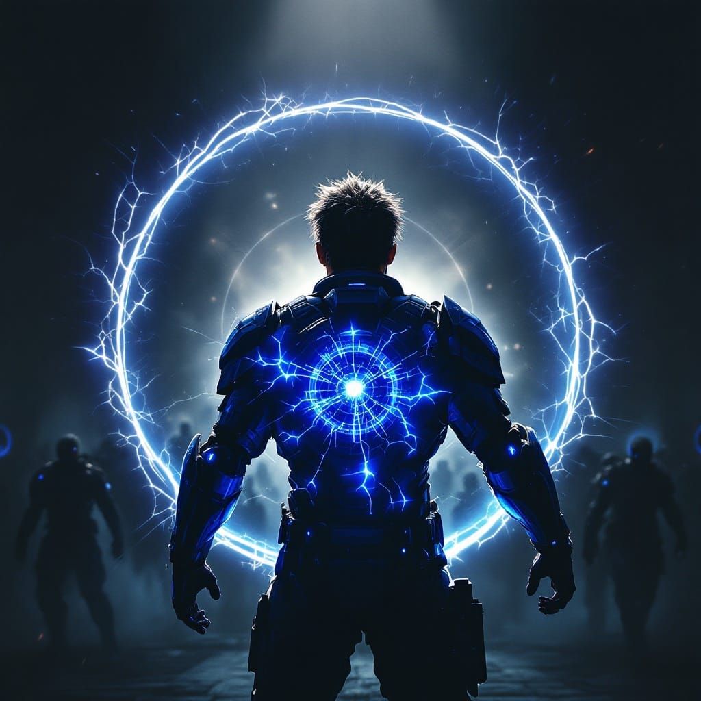 Cyberpunk Warrior Deploys Tactical Shield in Gritty Battlefi...