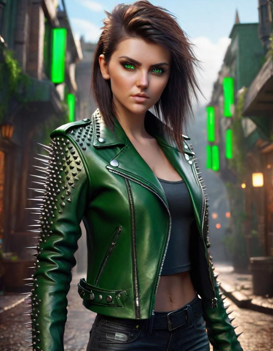 Brunette in Spiked Jacket: Fantasy Concept Art