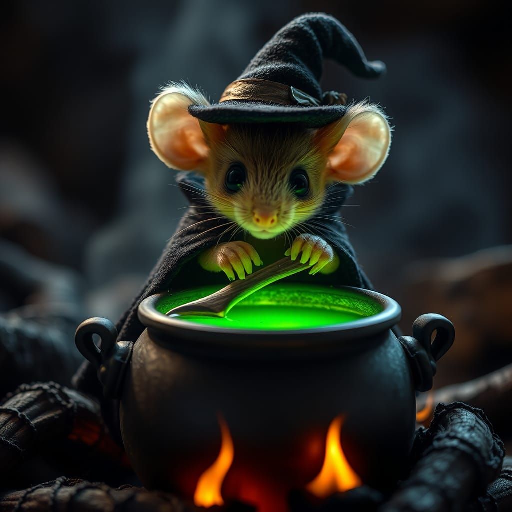 Whimsical Witch Mouse Stirring Potion