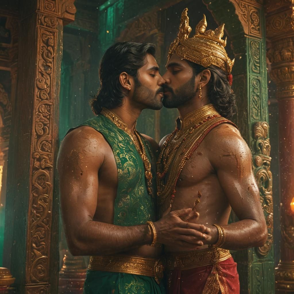 Tender Kiss: South Indian Men in Matte Painting
