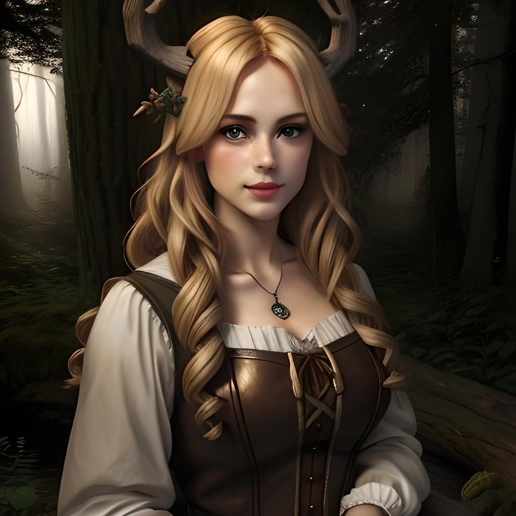 Girl Sculpting Stag: Pre-Raphaelite Style