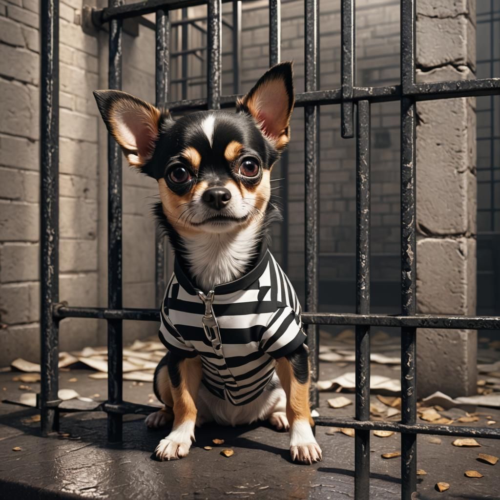 Chihuahua in Jail Cell: Detailed Matte Painting