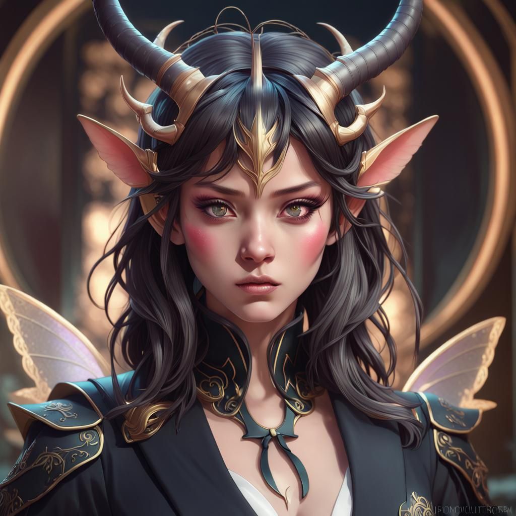 Japanese Fairy in Black Suit Portrait